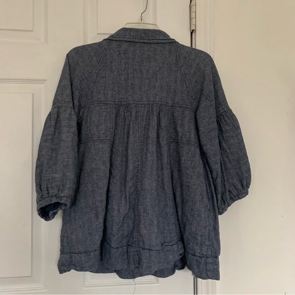 Free People Jacket Womens s Linen cotton Denim Chambray jean Oversized Balloon - Picture 7 of 9